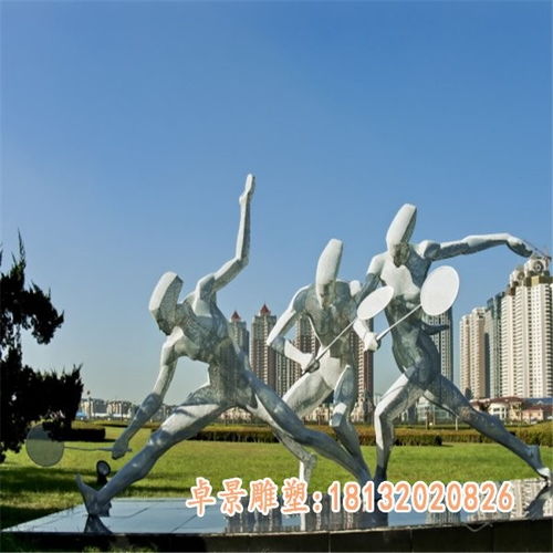 不锈钢打羽毛球剪影人物雕塑 台州白钢雕塑工艺之美